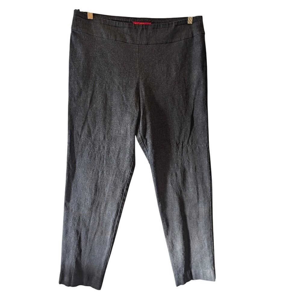 Krazy Larry Charcoal Grey Metallic Pull‎ On Ankle Pants Size 14 Made in USA